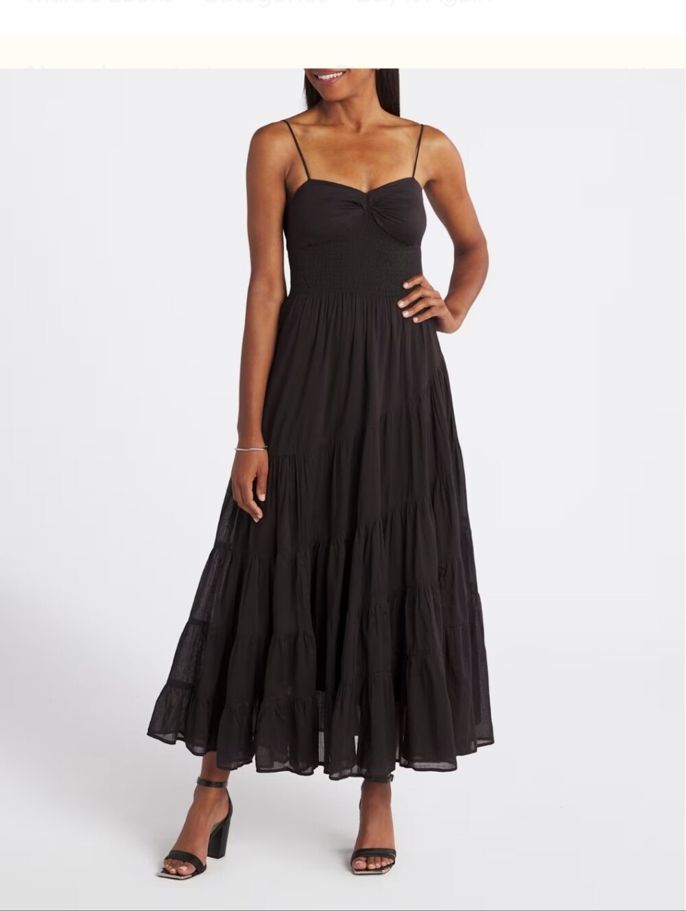 Free People Black Sundrenched Smocked Waist Tiered Cotton Maxi Dress 🔮XL - Picture 3 of 10